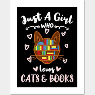 Just A Girl Who Loves Cats And Books Premium Posters and Art